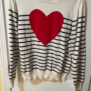 J.Crew XL Ivory Stripe Sweater ❤️ Red Heart Graphic Nautical Knit